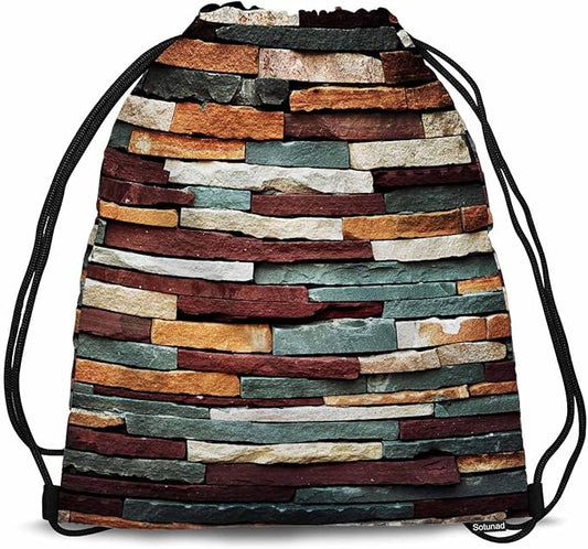 Colorful Stones Vintage Brick Wall Cladding Colorful Gym Backpack Lightweight Waterproof Sports Backpack Stroage Small Exercise Accessiors Water Bottle Change of Clothes Shoes Ball