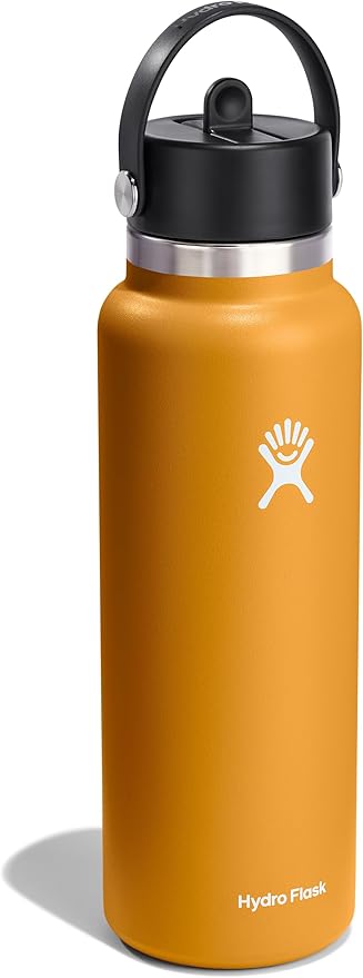 HYDRO FLASK Wide Mouth vacuum insulated stainless steel water bottle with leakproof closeable straw lid for cold water drinks, sports, travel, car and school