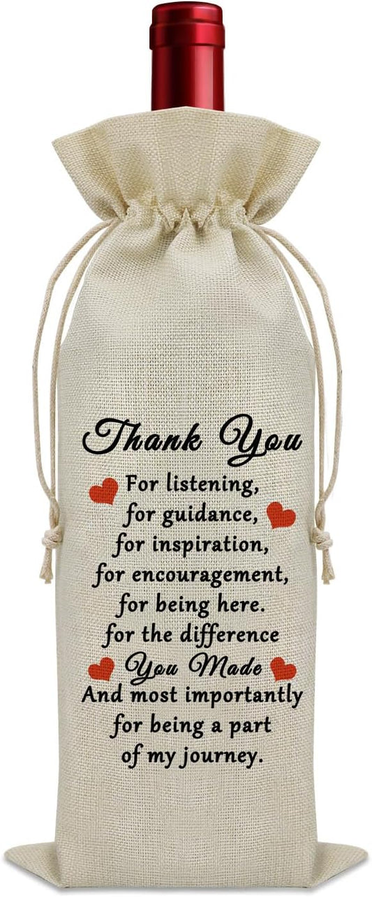 Thank You Gifts for Women Men and Friends Wine Bag Teacher Appreciation Gifts for Her Him Inspirational Goodbye Farewell Gifts for Boss Coworker Colleague Wine Bottle Decoration Bag