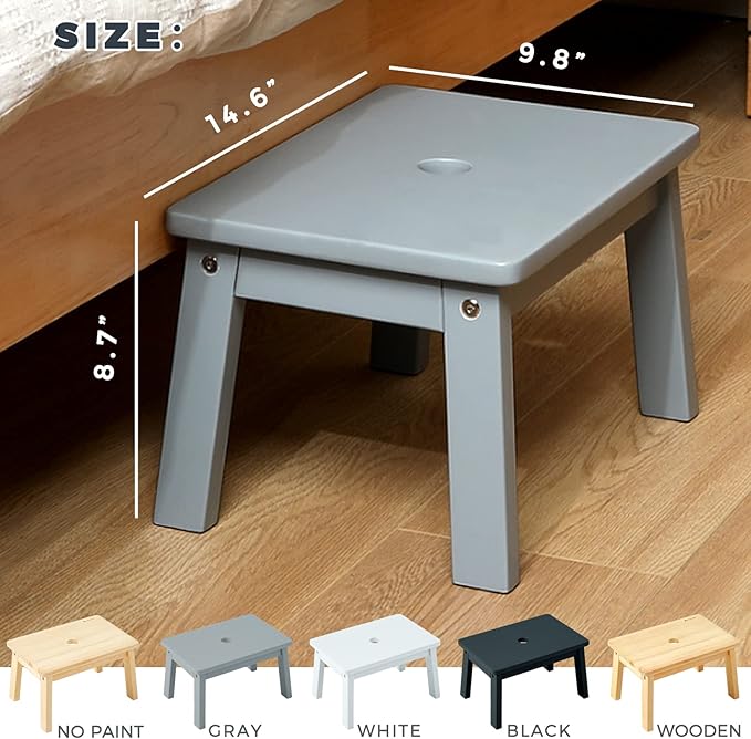 HOUCHICS Wooden Step Stool for Kids,Solid Birch for Kitchen Bedroom Living Room Bathroom Toilet Nursery Toddlers Potty Training Stool with Non-Slip Pads and 220lb Load Capacity (Gray