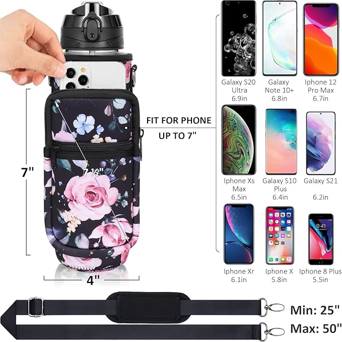 Fimibuke 32 oz Water Bottle with Sleeve - BPA Free Leakproof Sport Large 1L Plastic Motivational Water Bottle with Straw Strap & Insulated Neoprene Holder Carrier Bag Great Xmas Gift for Women Men