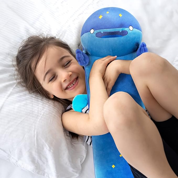 Long Whale Shark Plush Kawaii Kids Plush Toy Pillows, Cute Whale Shark Stuffed Animals Soft Plushies, Kitten Big Plush Throw Body Pillow Doll Gift for Girls Boys (Starry Whale Shark 20 Inch)