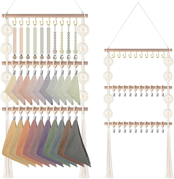 Baby Bibs Organizer Baby Nursery Organization Clothes Organizer Neutral Baby Bibs Holder for Bandana Drool Bibs Burp Cloths Infant Newborn Girl Boy Nursery Room