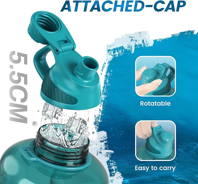 Large Half Gallon Water Bottle with Time Marker, 54 oz BPA Free Tritan Big Sport Jug with Magnetic Lid and Handle -Leak Proof Sports Water Bottle for Fitness,Gym, Outdoor and Home