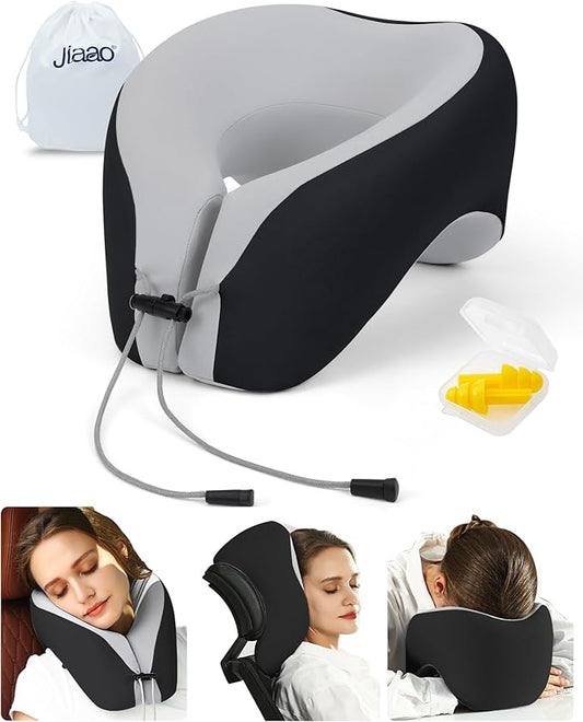Travel Pillows for Airplanes, U-Shape Neck & Head Support Pillow for Long Flight Essentials, Earplugs and Storage Bag, Pain Relief Sleeping Neck Support Pillows for Airplane, Train, and Car