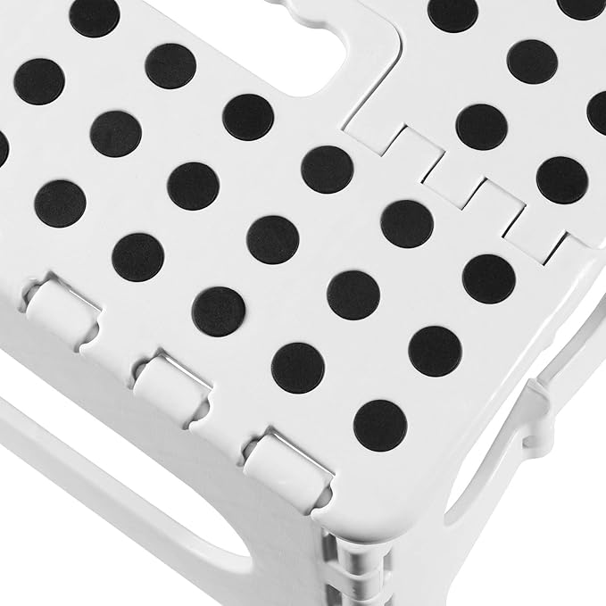 Casafield 9" Folding Step Stool with Handle, White - Portable Collapsible Small Plastic Foot Stool for Kids and Adults - Use in The Kitchen, Bathroom and Bedroom