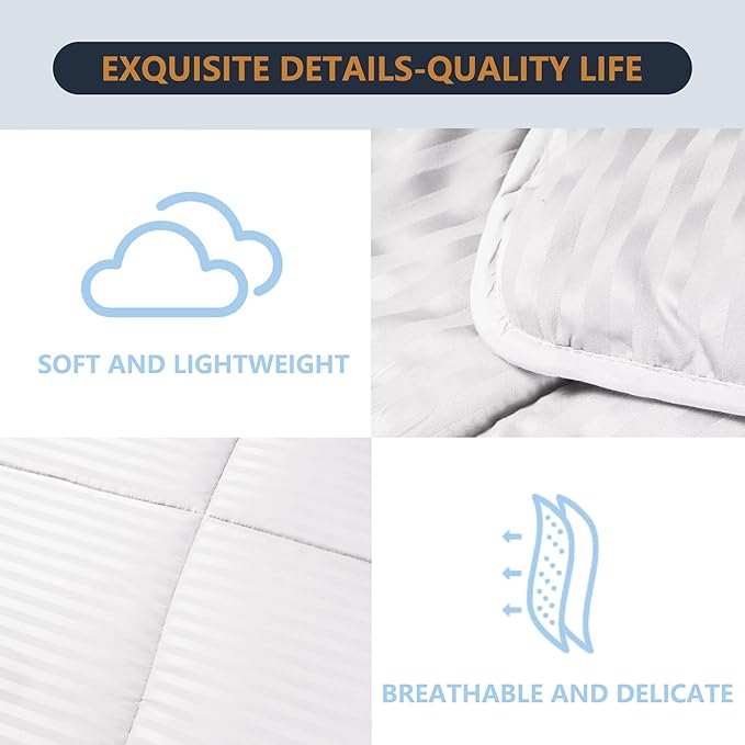 Twin Comforter Set with Sheets, 5 Pieces Super Soft Twin Bed in a Bag, All Season Solid Color Kids Bedding Set Neutral for Boys & Girls, White Striped