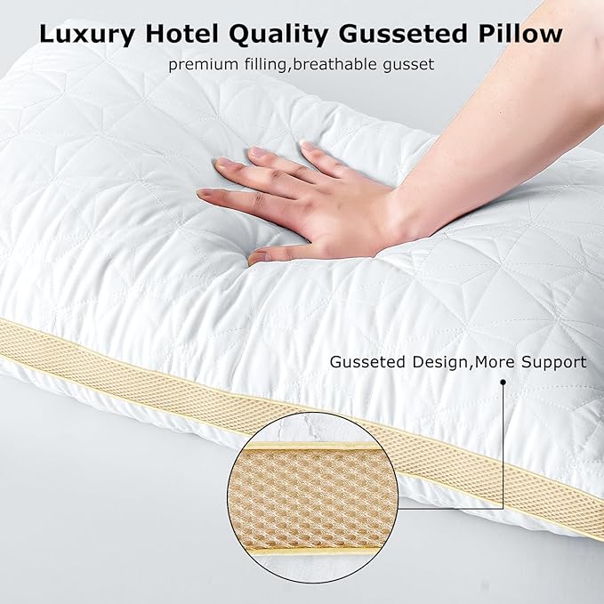 Pillows Standard Size Set of 2, Hotel Quality Down Alternative Standard Pillows, Mesh Gusseted Supportive Pillow, Medium Firm Bed Pillows for Sleeping, Standard Pillows 2 Pack Washable