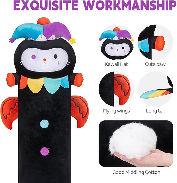 Long Cat Plush Body Pillow, 28” Cute Clown Axolotl Stuffed Animals Kawaii Soft Plushies, Joker Axolotl Plush Pillow Doll Toy Gift for Girlfriend