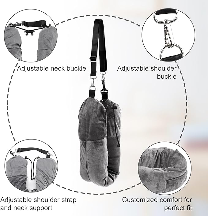 Stuffable Travel Pillow, Plush Stuffable Neck Pillow for Travel Transformable Neck Pillow Travel Pillow Stuffable with Clothes Adjustable U-Shape Pillow, No Pillow Filler (Gray)