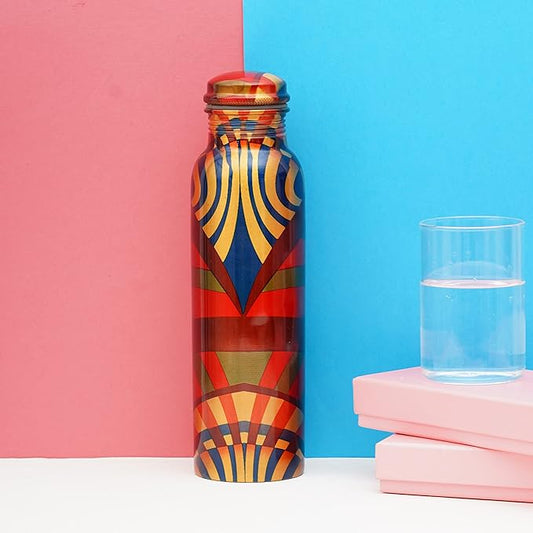 Craft Trade Copper Ayurveda Copper Water Bottle for Drinking – 32oz Antique Pure Copper Water Bottle – Travel Water Bottle for Gym, Office, Hiking, Outdoor – Ayurvedic Water Bottle