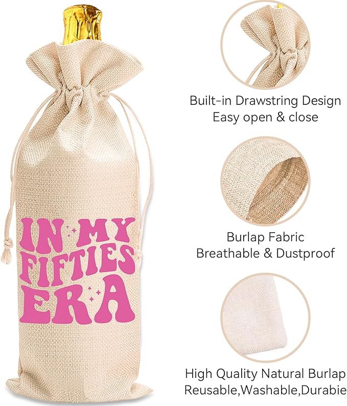 comfit Funny 50th Wine Bag Gifts for Women,Wine Bag for Happy Anniversary 50th Birthday Party,50 Year Old Birthday Gifts for Women,Birthday Decorations Man Woman Wine Bags for Her Him Friend