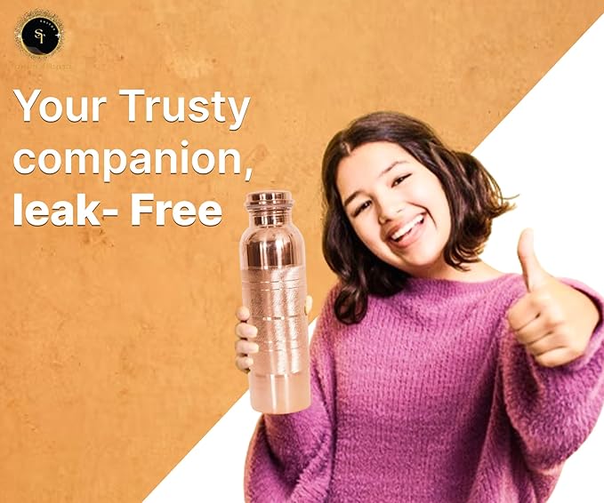 Pure Copper Water Bottle with Lid - 32 Oz – Ayurvedic Copper Water Bottle – Copper Water Vessel - Drink More Water Bottle Leak Proof - 950 ml (Silver Touch)