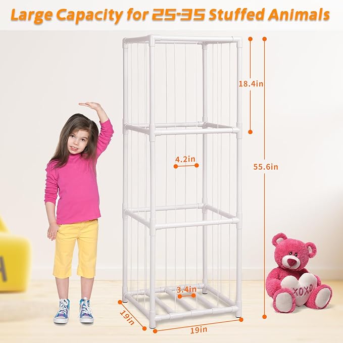 Large Stuffed Animals Storage Zoo Cage, Creative PVC Stuffed Animal Zoo Holder, Space Saver Plush Toys Storage Organizer for Kids Room Playroom White