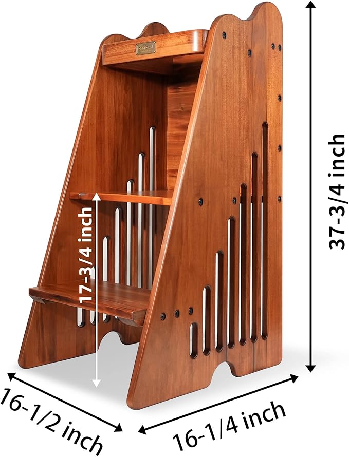 CONSDAN Toddler Tower, USA Grown Solid Hardwood, Kitchen Step Stool for Toddlers, Kids Standing Tower Kitchen Toddler Learning Stool, Kitchen Stool with Safety Rail for Kitchen Counter