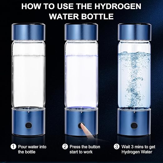 Hydrogen Water Bottle Portable Rechargeable Hydrogen Water Bottles Generator 3 Min Quick Electrolysis Hydrogen Rich Water Bottle Suitable for Travel Office Exercise Daily Drinking Blue