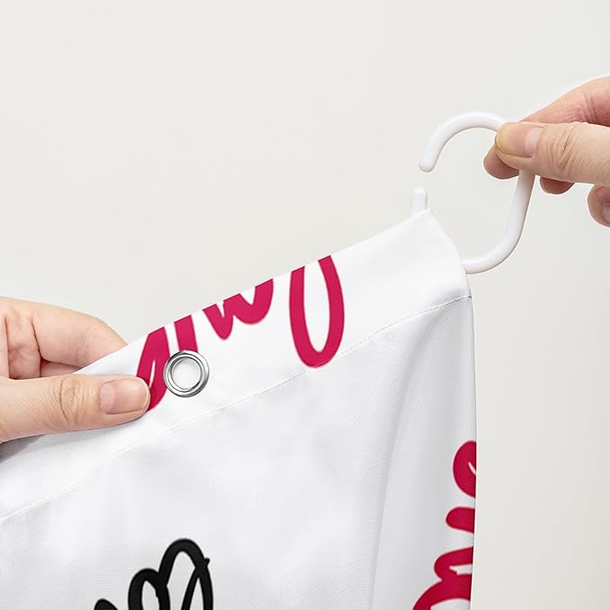 AILONEN Heart Love Shower Curtain for Bathroom, Black and White Eiffel Tower Print Bath Curtain,Pink Hearts Girls Women Shower Curtain Decoration Waterproof with 12 Plastic Hooks, 72" W*96" H