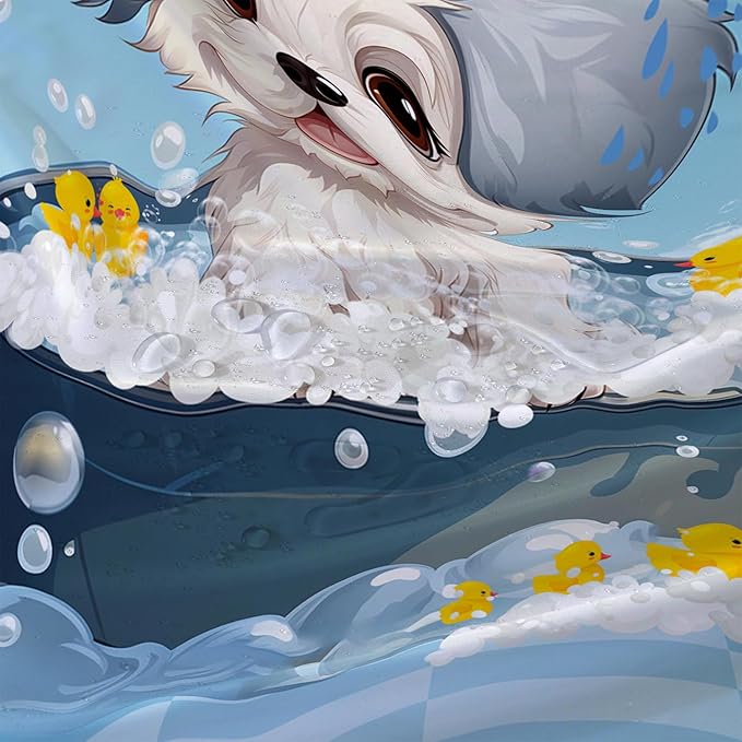 AILONEN Cartoon Bathtub Dog Shower Curtain for Kids 72" W*96" H Kawaii Shower Puppy and Duck Shower Curtain,Polyester Waterproof Fabric Decor for Bathroom Bathtub Panels