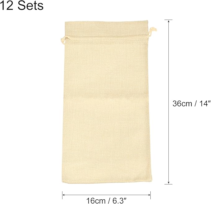 uxcell Burlap Wine Bags with Drawstrings, 12Pcs Wine Gift Bags Reusable Wine Bottle Bags with Ropes and Tags for Wedding, Birthday, Travel (14 x 6.3 In, Beige)