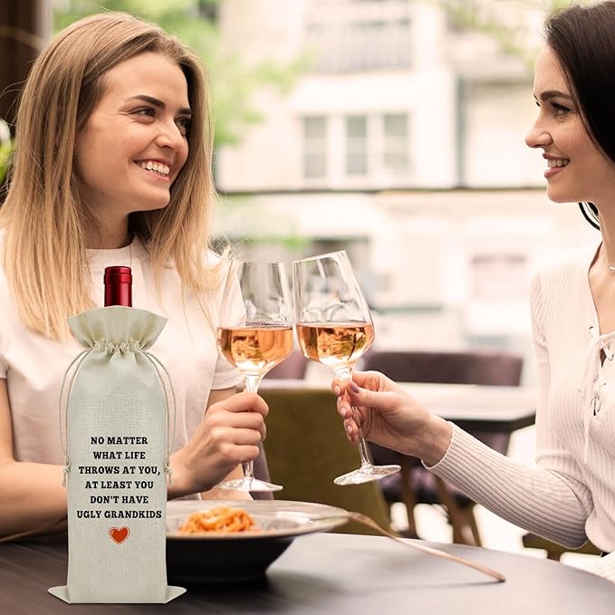 Sazuwu Funny Grandparent Gifts Wine Bag Grandparent Gifts from Grandchildren Grandma and Grandpa Gifts Wine Bottle Decoration Bag Grandmother Grandfather Gift Wine Accessories Gifts for Wine Lovers