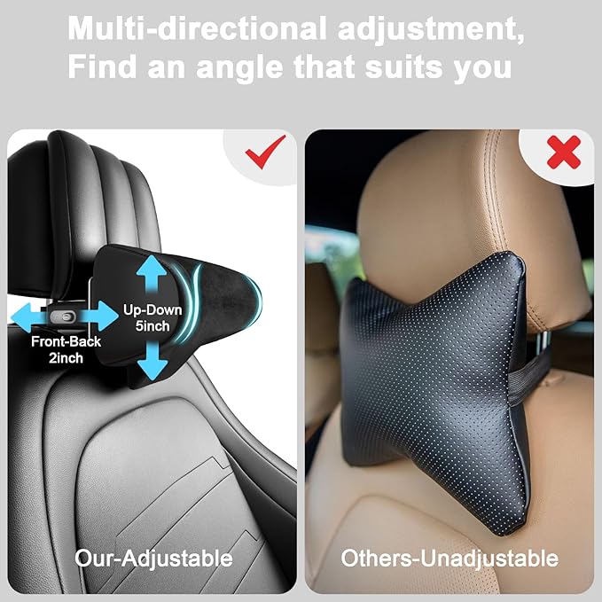 Car Headrest Pillow 2 Pack Car Neck Pillow for Driving Seat Head Support Memory Foam Auto Car Pillow Neck Adjustable Support for Front Seat Fit for Different Heights, with Hook, Tablet Holder