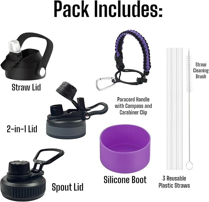 Water Bottle, Insulated water bottle, Stainless steel water bottle for kids men women Sports water bottle 32 oz Water bottle with straw Insulated Flask (Purple)