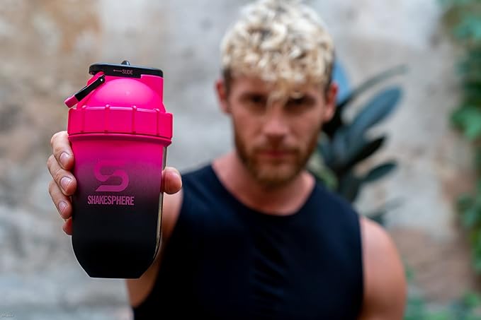 SHAKESPHERE Tumbler Cooler Shaker - Protein Shaker Bottle and Smoothie Cup, 24 oz - Bladeless Blender Cup Purees Raw Fruit with No Blending Ball – Powder Mixer for Pre Workout Gym (Ombre Pink)
