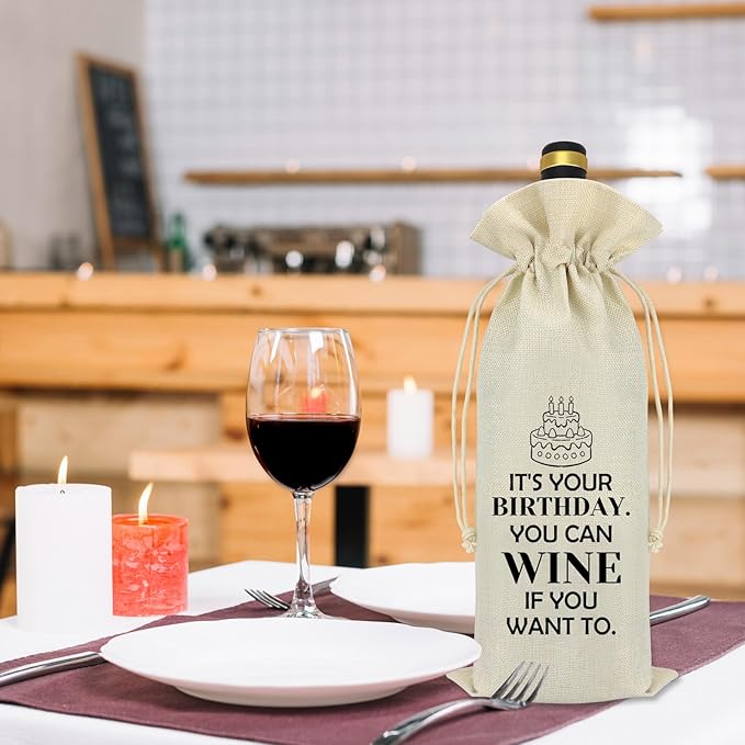 Funny Birthday Wine Bag Birthday Gift for Women Men Best Friend Birthday Gift Party Decorations Drawstring Burlap Wine Bottle Bag 21st 25th 30th 40th 50th 60th Birthday Gifts for Boss Coworker Mom Dad