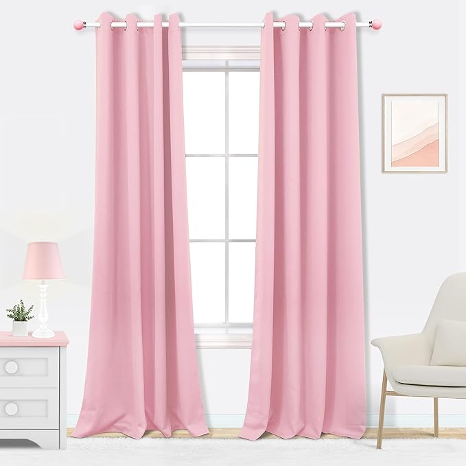 Mrs.Naturall Pink Blackout Curtains 84 Inches Long for Living Room 2 Panels Grommet Black Out Blinds Curtains for Girls Bedroom Windows Room Decor,52x84 in Length