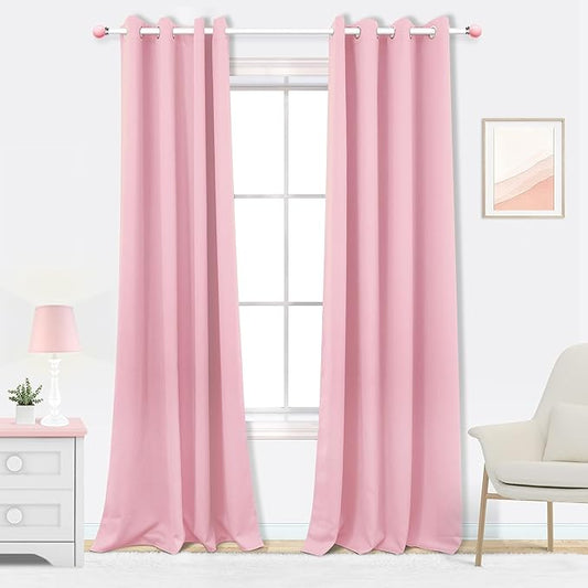 Mrs.Naturall Pink Blackout Curtains 84 Inches Long for Living Room 2 Panels Grommet Black Out Blinds Curtains for Girls Bedroom Windows Room Decor,52x84 in Length