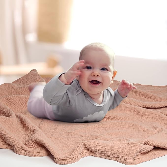 Lulu moon Muslin Quilt Blanket, Crib Blanket for Baby and Toddler,47x47 Inches(Pink)