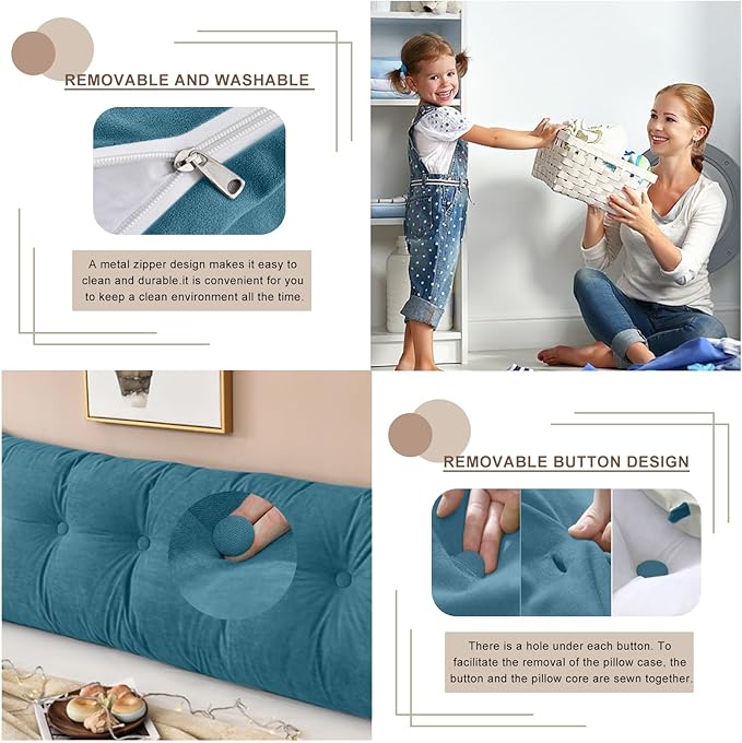 Large Triangular Headboard Pillows Long Backrest Positioning Support Bolster Cushion for Daybed Fluffy Quality Plush Body Wedge Pillow with Removable Cover(Dark blue-Full-54x8x20in)