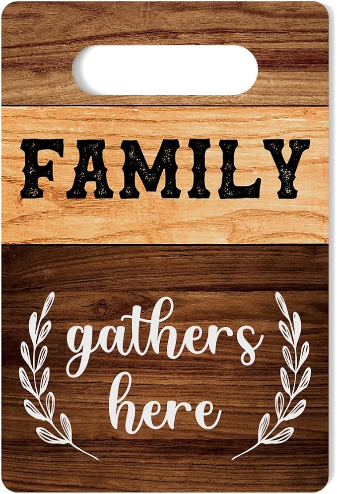 Farmhouse Kitchen Decor, Family Gifts, Kitchen Signs Wall Decor, Kitchen Decorations, Kitchen Door Wall Hanging Decor, Family Gathers Here Wood Sign 8 x 12 Inch