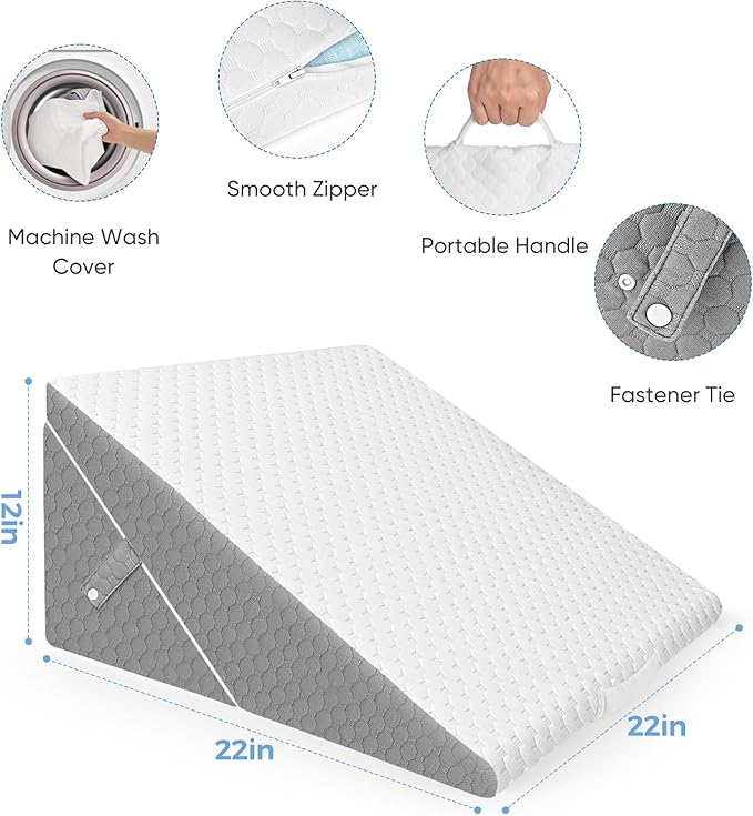 Forias Wedge Pillow for Sleeping 7-in-1 Foldable Bed Wedge Pillow for After Surgery 9 &12 Inch Adjustable Memory Foam Triangle Pillow Wedge for Acid Reflux Gerd Snoring Back Knee Pain