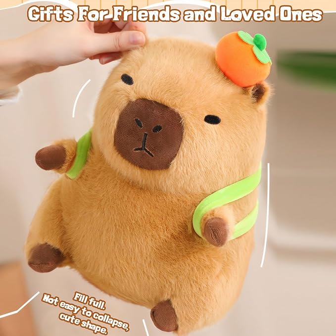 Cute Capybara Plush with Turtle Backpack Kawaii Capybara Stuffed Animal with Orange Capybara Plushies Soft Capybara Pillow Toy Birthday for Kids Boys Girls 12 inch