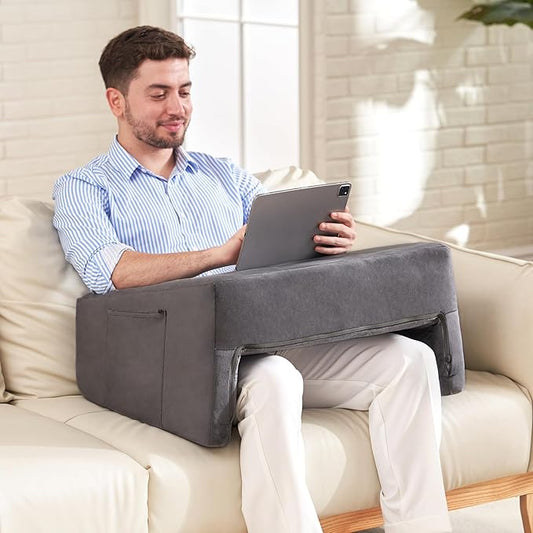 Homguava Reading Pillow Memory Lap Desk Foam Pillow for Adults Gaming Pillow Arm Rest Pillow for Reading, Crocheting, Gaming or Sitting in Bed (Grey, Large)