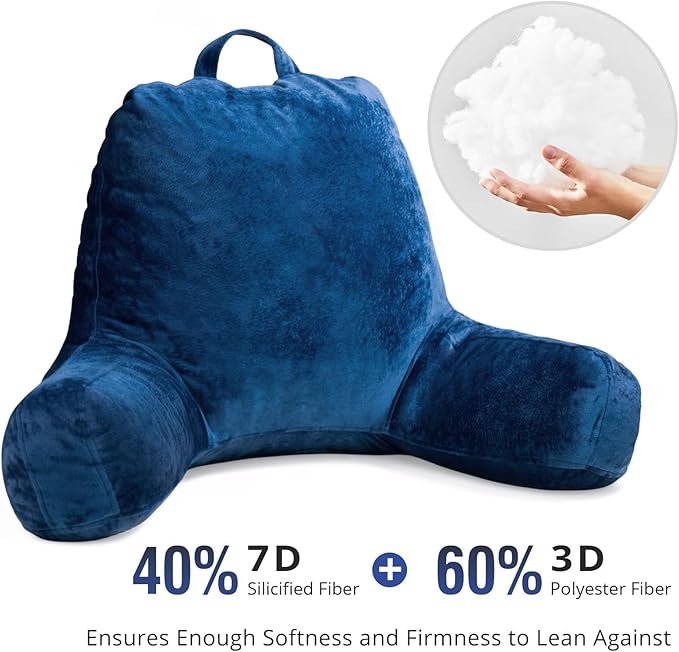 Sasttie Reading Pillow for Sitting in Bed Adult, Velvet Back Pillow for Bed Sitting Up, Backrest Back Support Chair Pillow, College Dorm Essentials for Girls and Boys, Navy