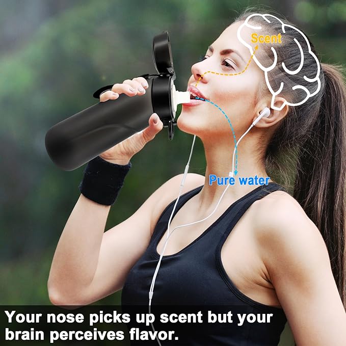 Air Water Bottle with 7 Flavor Pods, Flavored Water Bottle,750ML Large Capacity Drinking Bottle,Sports Water Cup with Straw Suitable for Gym and Outdoor Games(New Black)