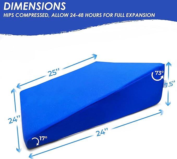 Bed Wedge Elevator for Acid Reflux, Sleeping, Posture Control, Surgery Recovery, 7.5 inch Lift. Royal Blue Polyester Cover
