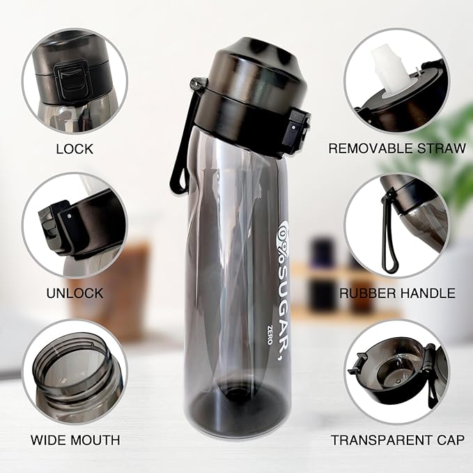 Leak Proof 650ML Scented Sports Water Bottle With Straw and Flavor Pods - Great Gift Idea for Outdoor Activities