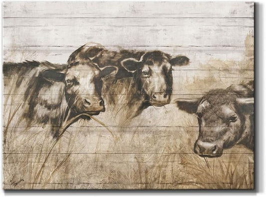 Renditions Gallery Canvas Animal Wall Art Modern Decorations Paintings Vintage Sepia Cows Abstract Black & White Farmhouse Artwork Prints for Bedroom Office Kitchen - 8"x12" LT33