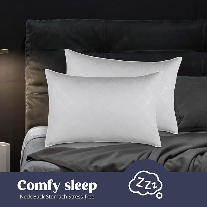 puredown® Soft Bed Pillows for Sleeping, Goose Feather Down Pillows Hotel Collection Standard Size of 2, Geometric Pattern Embossing Pillows for Back Stomach Side Sleepers (20 x 26, 2 Pack)