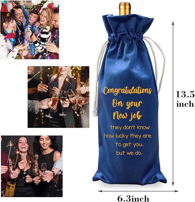 LANBAIHE New Job Gifts Wine Bag, Promotion Gifts, Congratulationg On New Job, Coworker Leaving Gift, Going Away Gifts for Coworker Women Men- Pairs Well With New Job Gift (New Job-Blue)