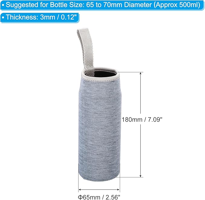 PATIKIL 65mmx180mm Water Bottle Sleeve, 4 Pack Neoprene Insulated Bottle Bag Holder Carrier Pouch with Finger Strap, Gray