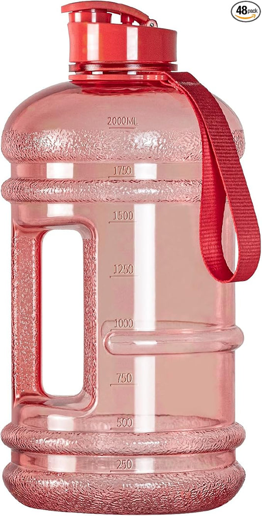 TOOFEEL 2.2L 74 oz Gym Sports Water Bottle with Handle for Women Home, Cooking, Work, Outdoor, Hiking, Camping, Workout, Cycling Plastic Water Bottles - Clear Light Pink Water Jug