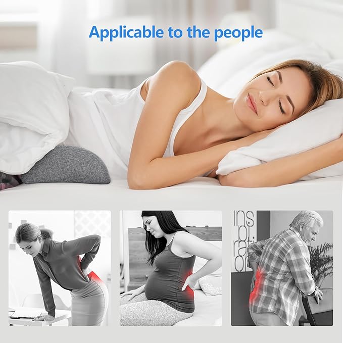 Lumbar Support Pillow for Sleeping Memory Foam Back Lumbar Support Cushion for Lower Back Pain Relief, Back Support Bed Pillow Waist Support Back Sleepers (Dark Grey)