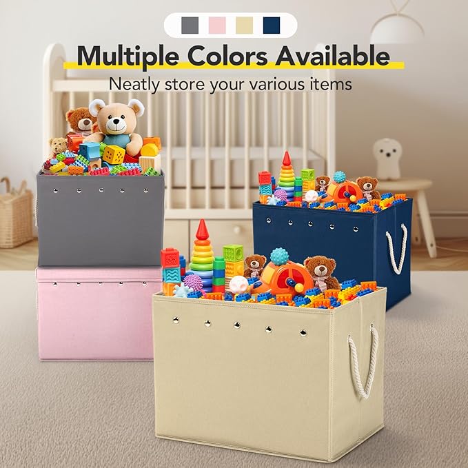 Toy Storage Organizer and Play Mat for Kids - Foldable Organizer Storage Bins with Lids - Detachable Mat Storage Bag Kids Toy Box for Boys, Girls, Nursery, Playroom, 11.6''x11.6''x15.5''(Pink)