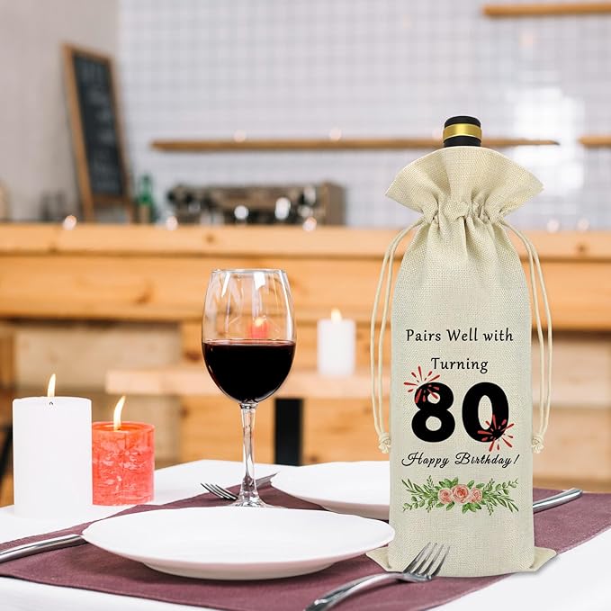 80th Birthday Gift Ideas for Women Men 80 Years Old Birthday Party Decoration Wine Bag Happy 80th Birthday Gift for Friend Sister Dad Mom Husband Wife Eighty Years Old Gift Wine Bottle Bag