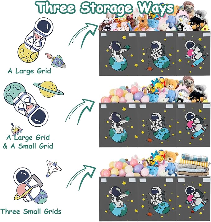 Large Toy Box Storage Organizer,Sturdy Toys Storage Chest Bin Basket with Dividers and Lids for Toddlers,Boys,Girls,Nursery,Closet,Living Room Area,Playroom(Grey Astronaut)