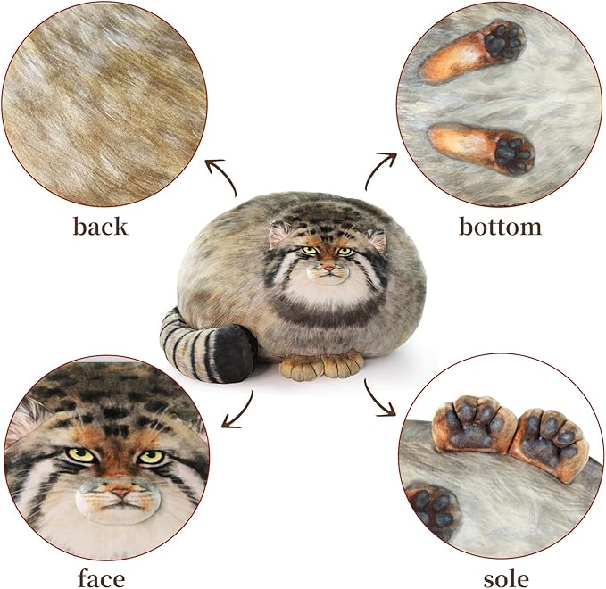 Steppe Cat Plush, Cat Stuffed Animal 35cm/14inch, Pallas Cat Plush Pillow, Cute Plushies for Girls, Soft Plush Pillow, Throw Pillow Doll Decoration Doll Gift for Kids Boys Party Christmas